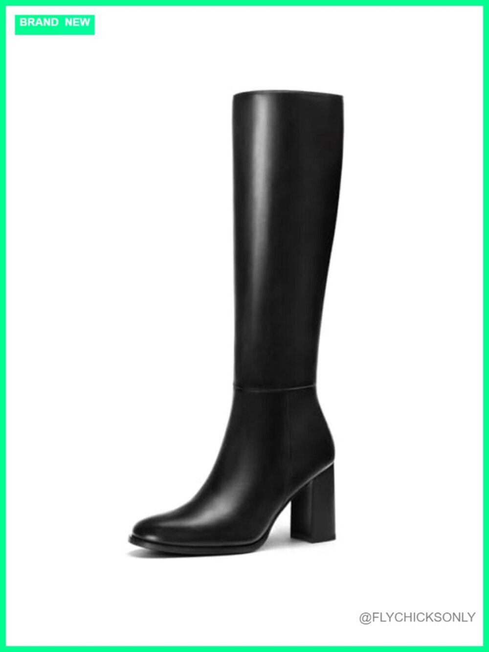 Knee High Chunky Heel Boots with Side Zip Faux Leather Fall Winter